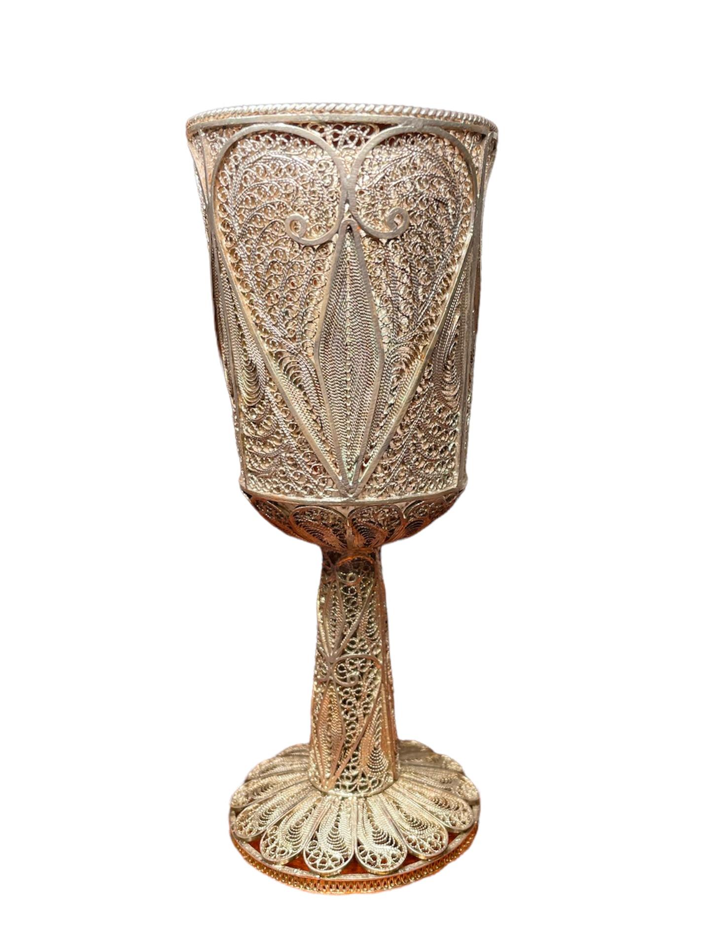 Hand-Crafted Art Deco Sterling Silver 925 Filigree Cup/Goblet For Sale