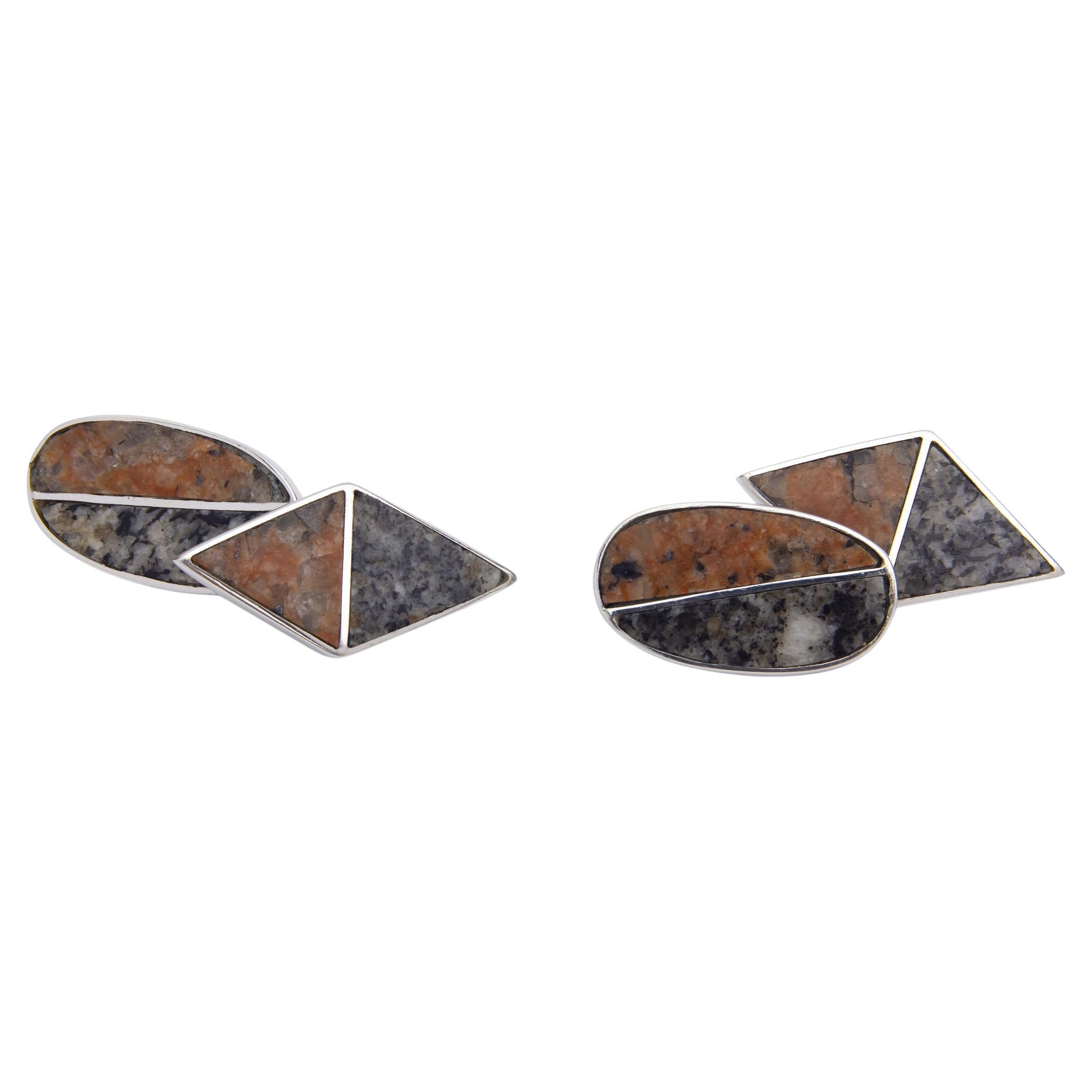 Art Deco, Sterling Silver & Agate Cufflinks By J Cook & Son