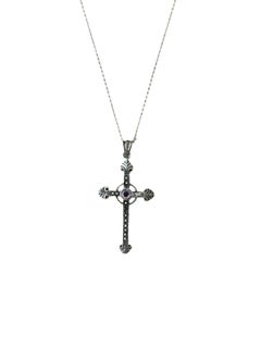Art Deco Sterling Silver Amethyst Marcasite Cross Necklace 1930-1940