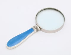 Art Deco Sterling Silver and Blue Guilloche Enamel-Mounted Magnifying Glass