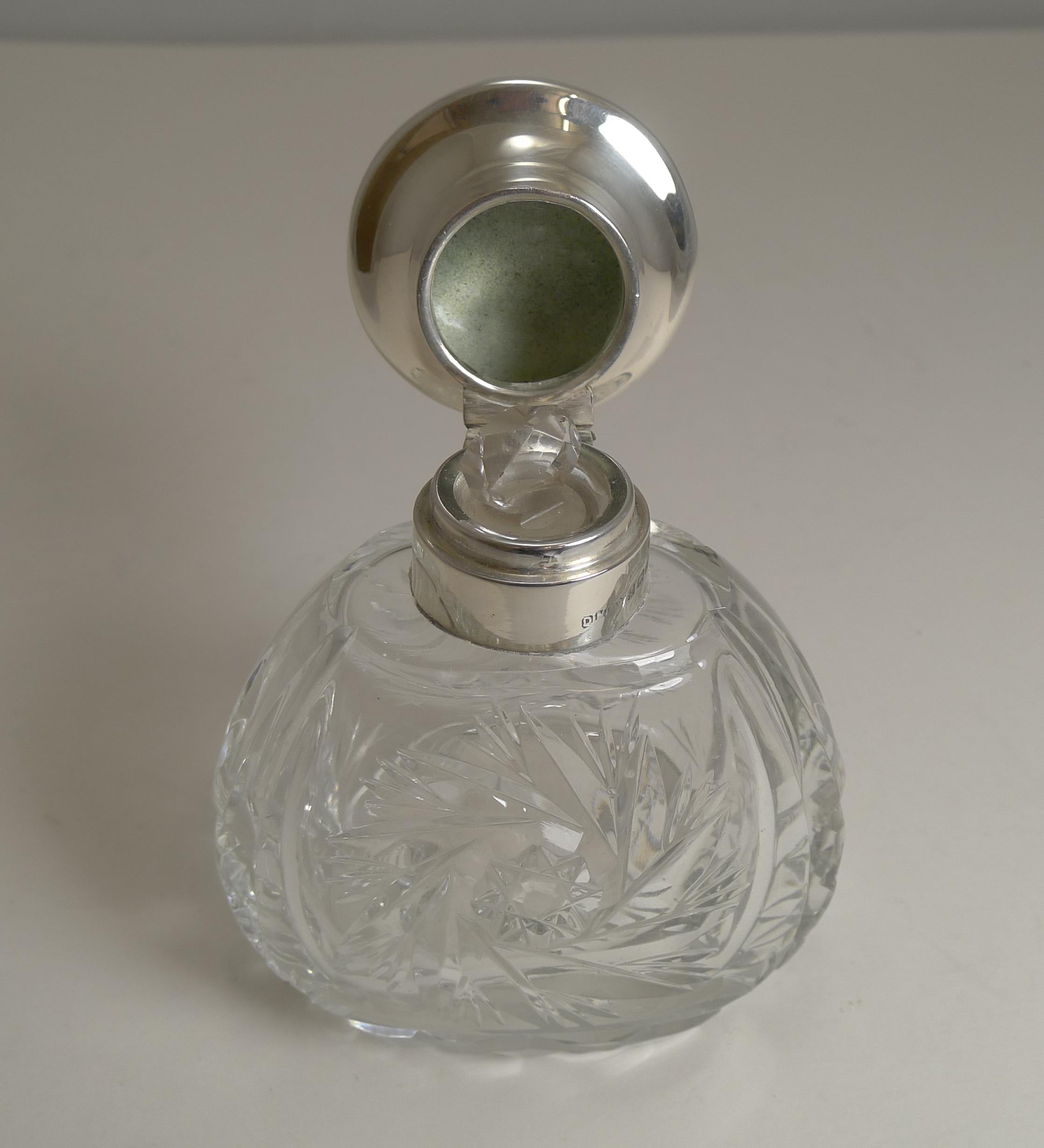 Art Deco Sterling Silver and Blue Guilloche Enamel Topped Perfume Bottle In Good Condition In Bath, GB