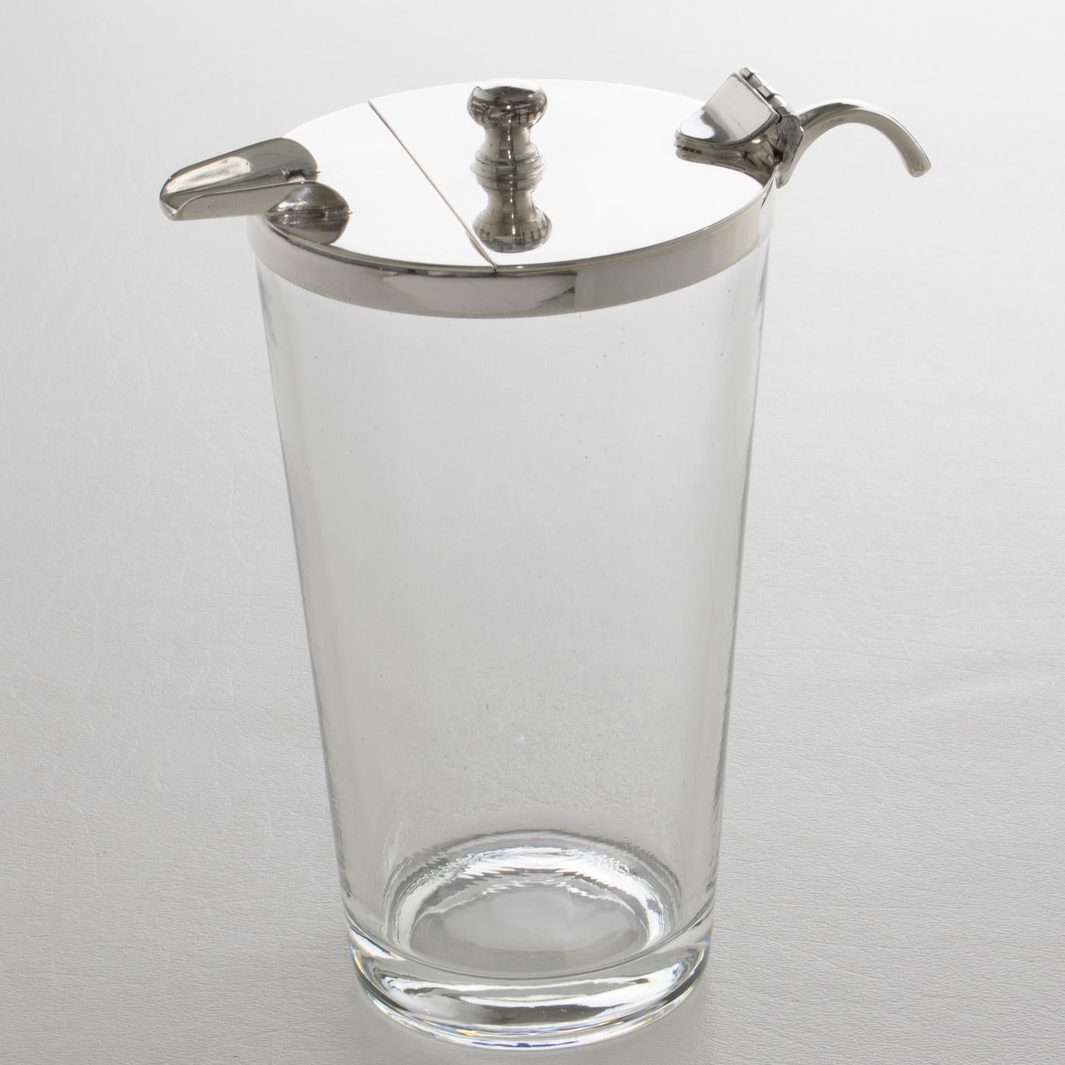 Inglese Brocca da cocktail per Martini in argento e cristallo Art Deco in vendita