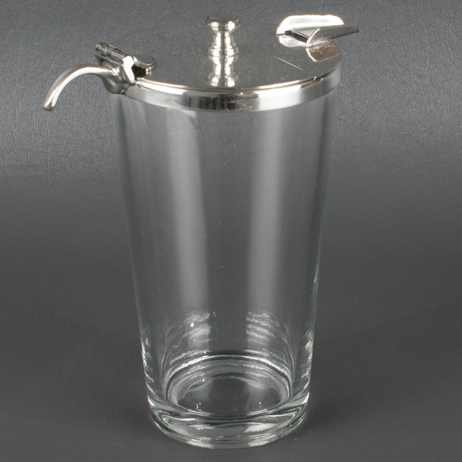 Metà XX secolo Brocca da cocktail per Martini in argento e cristallo Art Deco in vendita