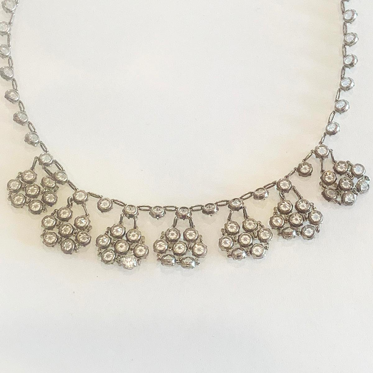 Art Deco Sterling silver and Crystal dangling necklace In Good Condition In Daylesford, Victoria