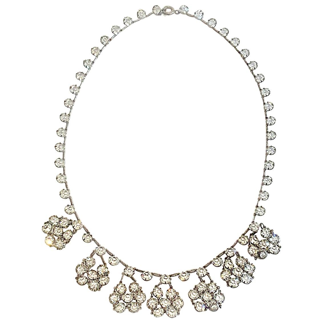 Art Deco Sterling silver and Crystal dangling necklace