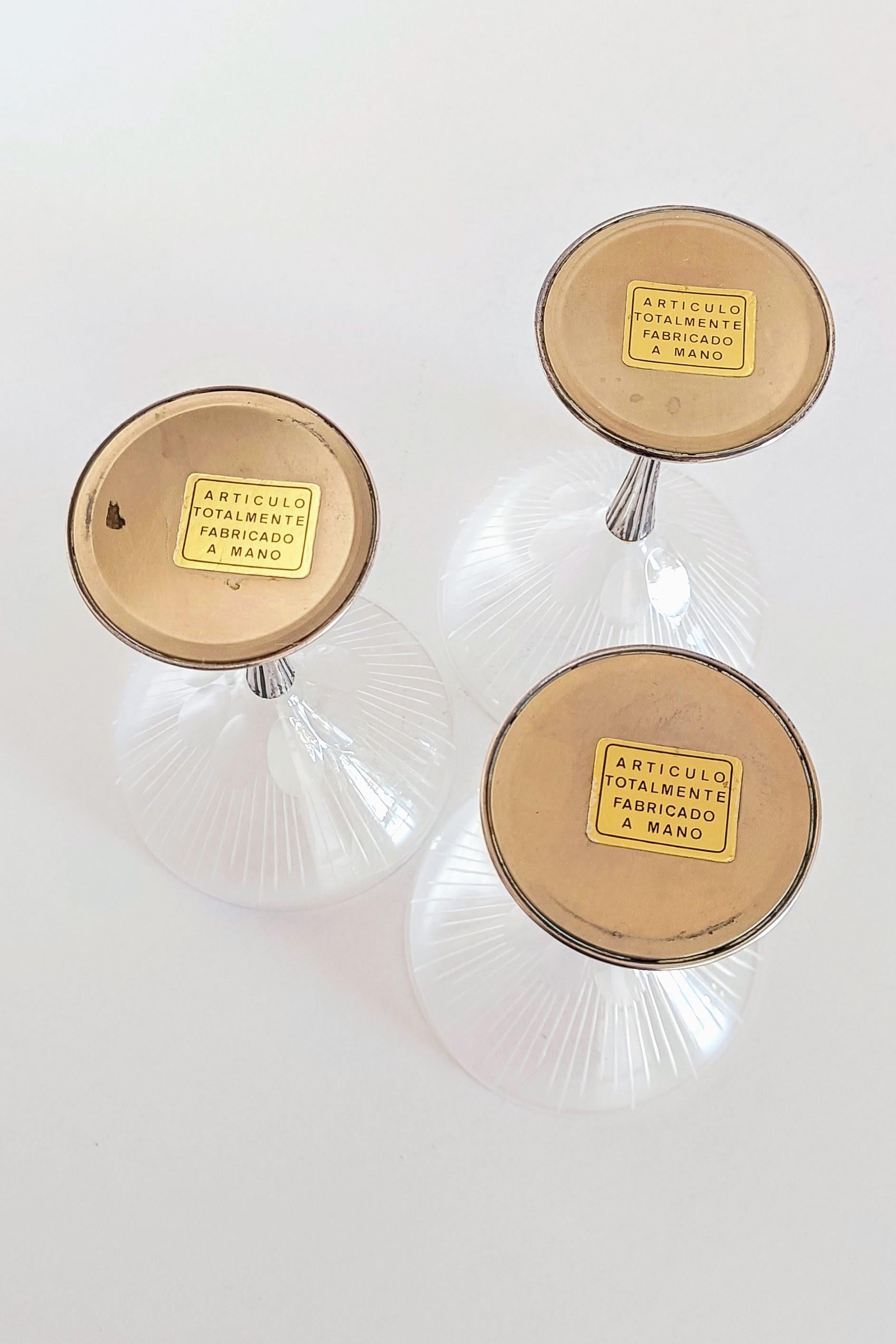 Copas de Champaña Art Decó de Plata de Ley y Cristal Tallado Hechas a Mano, España Años 30 en venta 10