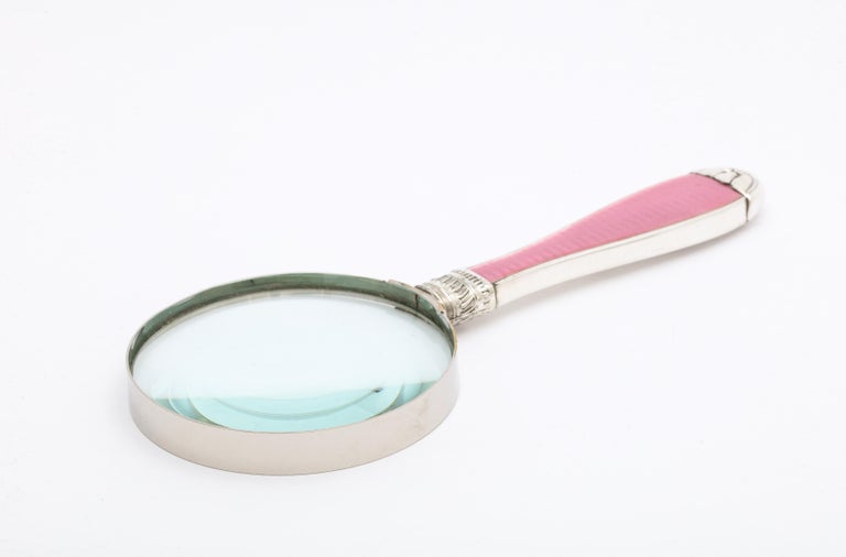Art Deco Sterling Silver and Deep Pink Enamel-Mounted Magnifying Glass 5