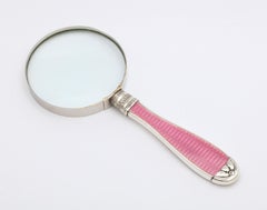 Art Deco Sterling Silver and Deep Pink Enamel-Mounted Magnifying Glass