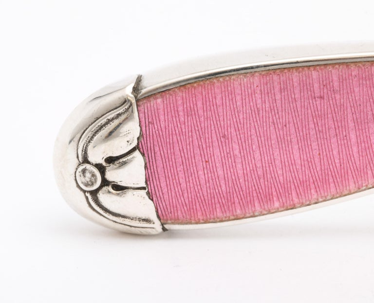 Early 20th Century Art Deco Sterling Silver and Deep Pink Enamel-Mounted Magnifying Glass