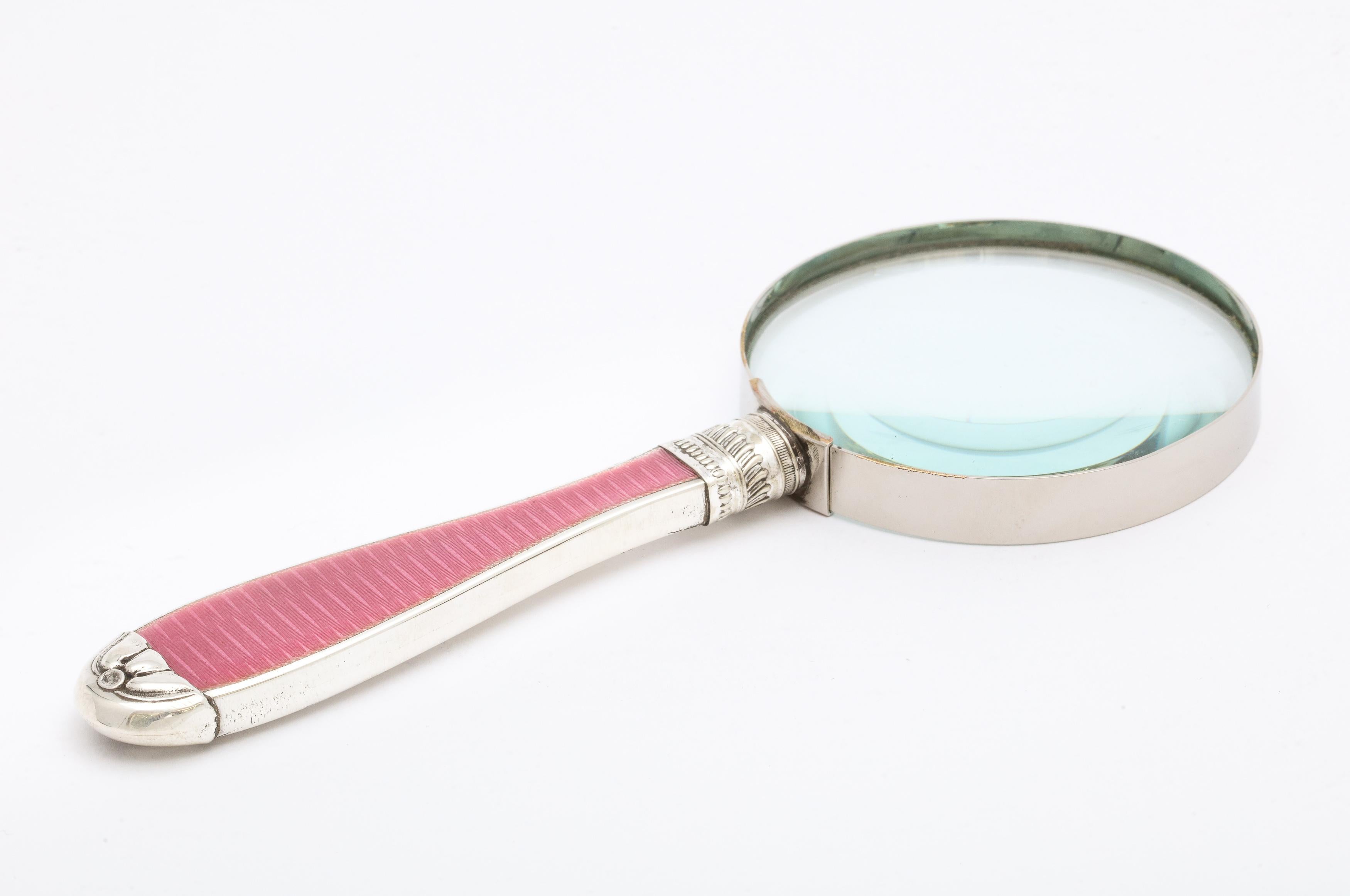 Art Deco Sterling Silver and Deep Pink Enamel-Mounted Magnifying Glass 3