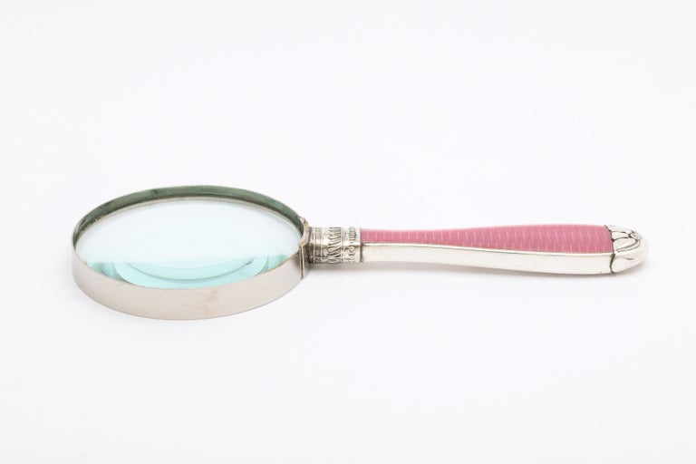 Art Deco Sterling Silver and Deep Pink Enamel-Mounted Magnifying Glass 4