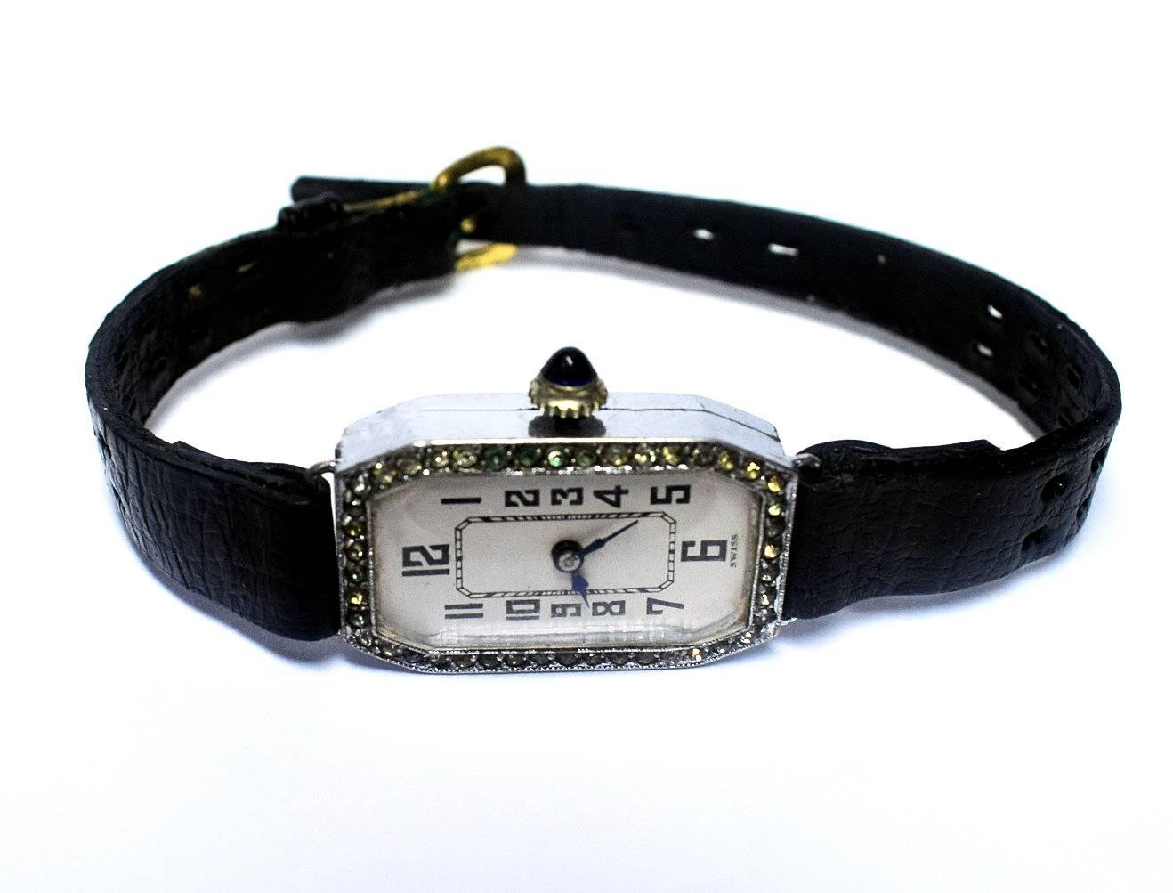 European Art Deco Sterling Silver and Diamante Cocktail Watch