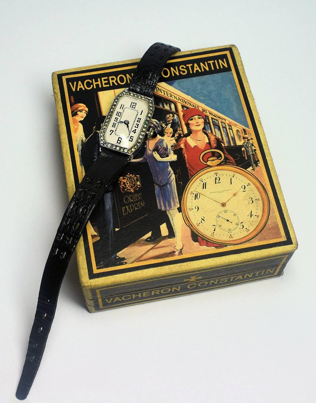 Art Deco Sterling Silver and Diamante Cocktail Watch In Good Condition In Devon, England