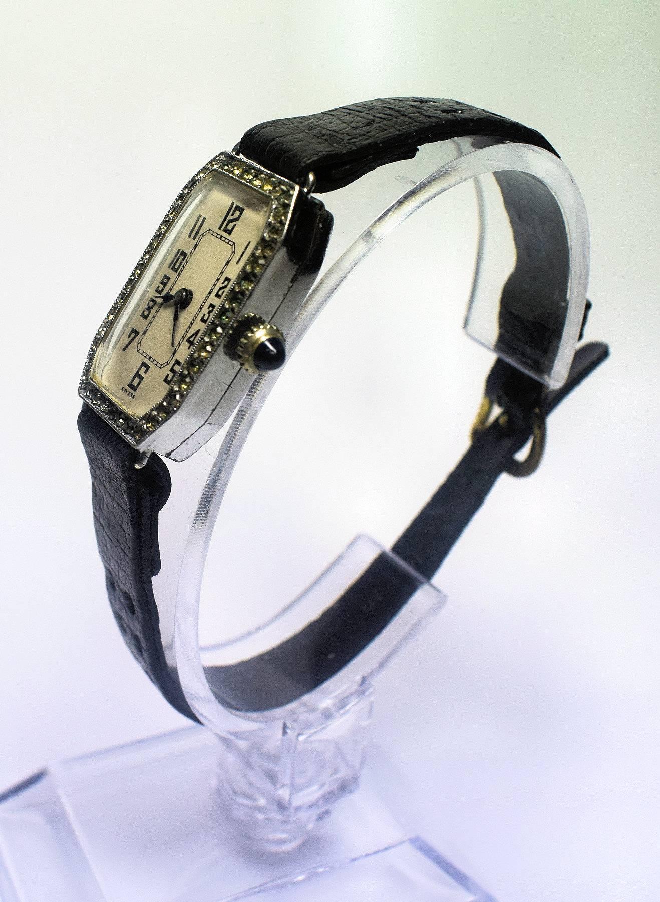 20th Century Art Deco Sterling Silver and Diamante Cocktail Watch