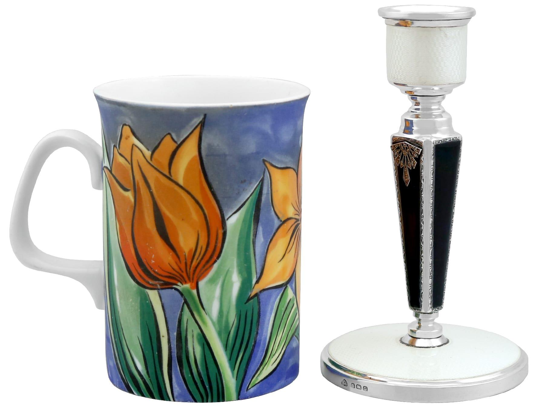 20th Century Art Deco Sterling Silver and Enamel  Candle Holders For Sale