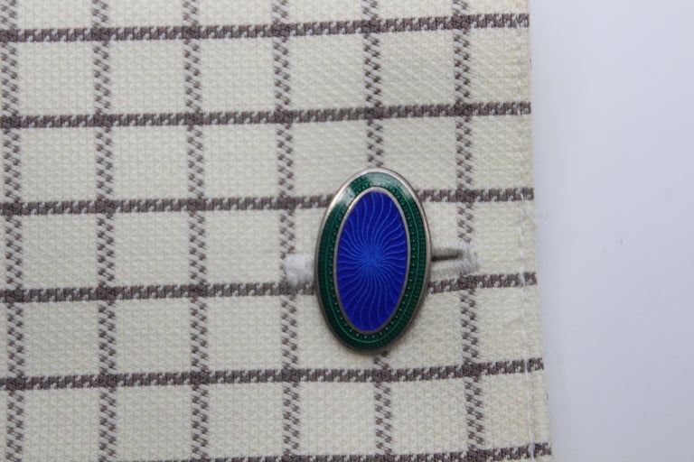 Royal Blue Enamel Rhinestones Border Studs and Cufflinks Set main image 1