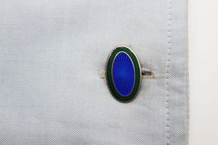 Royal Blue Enamel Rhinestones Border Studs and Cufflinks Set main image 0