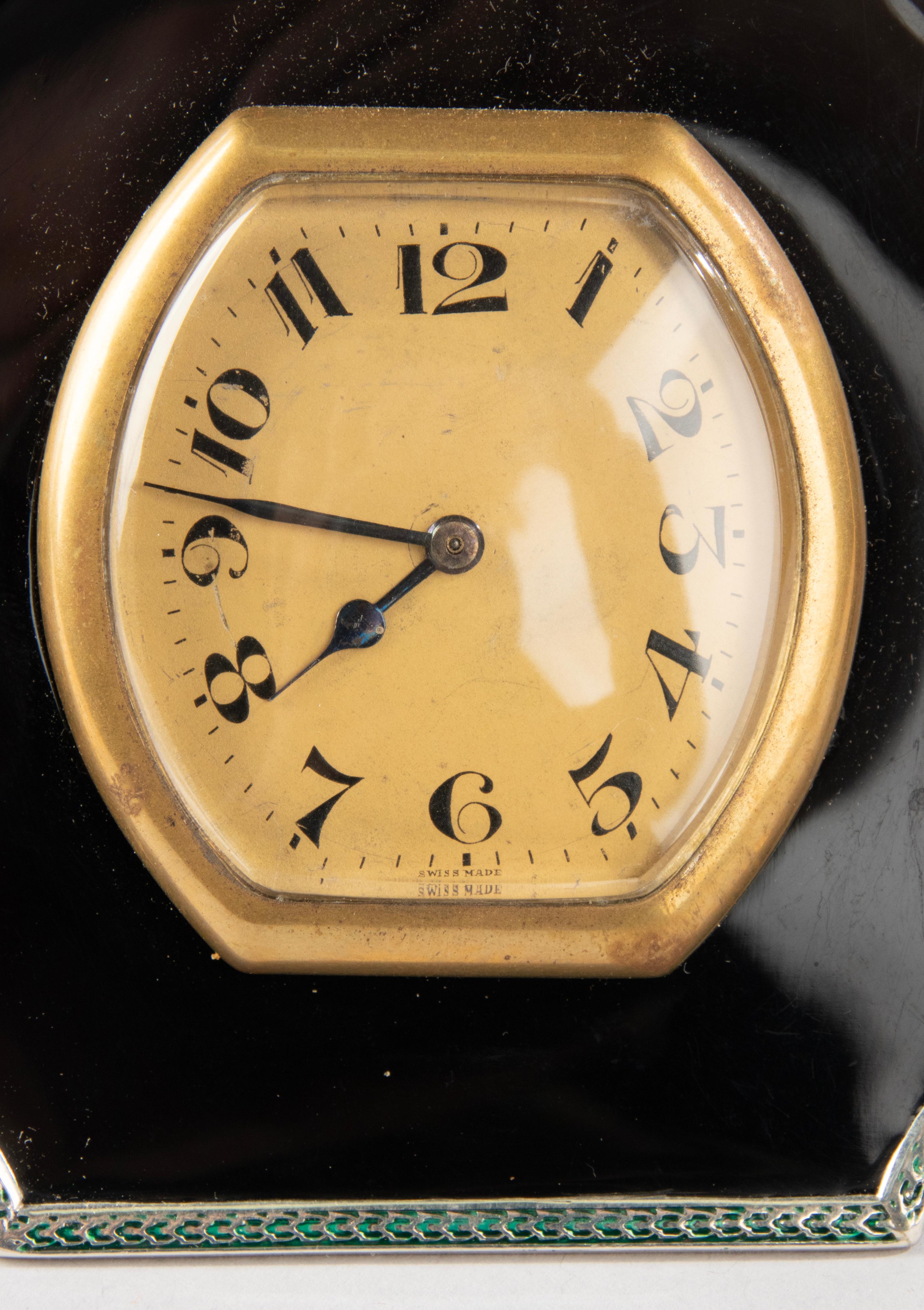 Art Deco Sterling Silver and Enameld Table Clock - Birmingham 1928  7