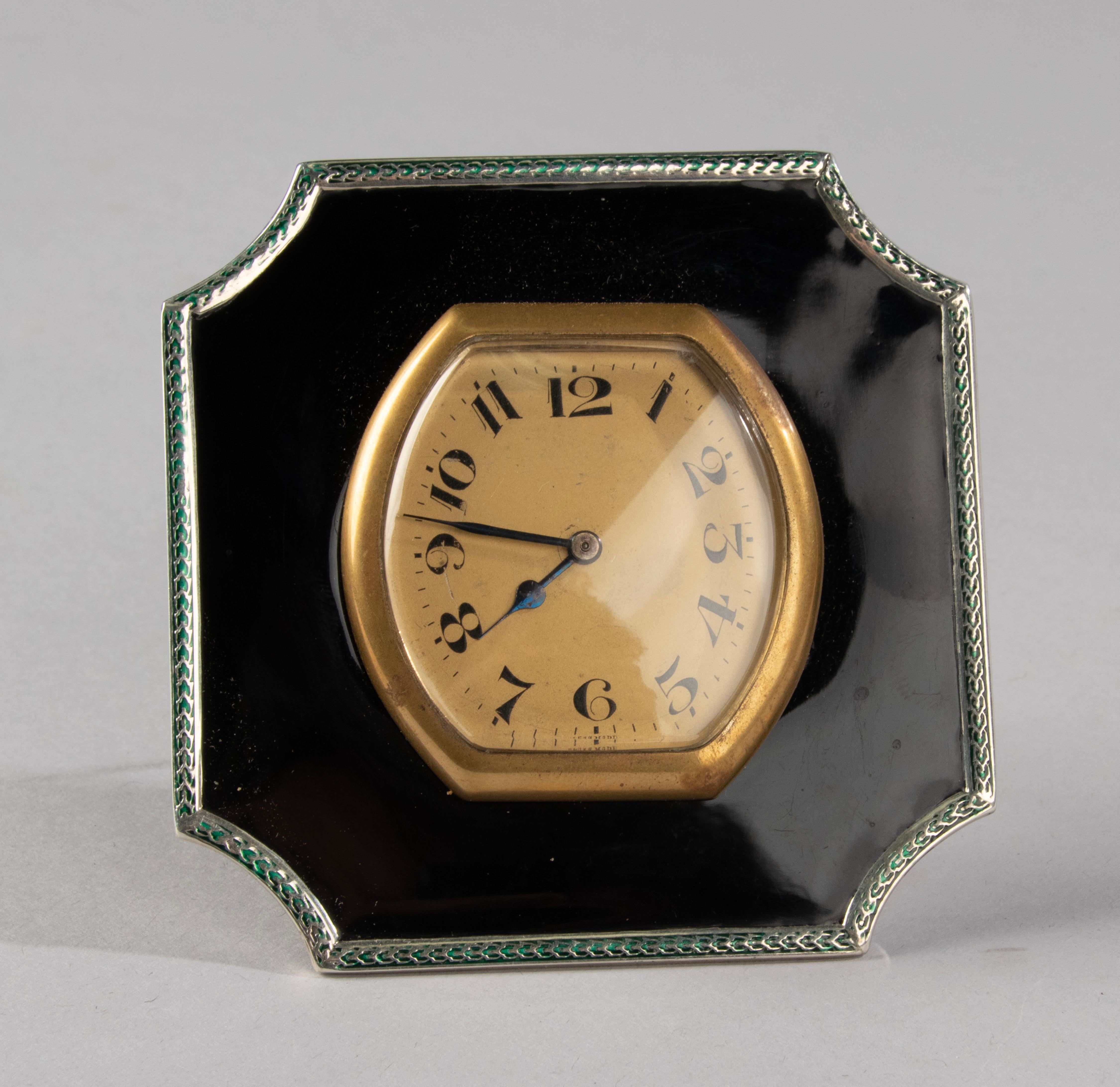 Art Deco Sterling Silver and Enameld Table Clock - Birmingham 1928  9