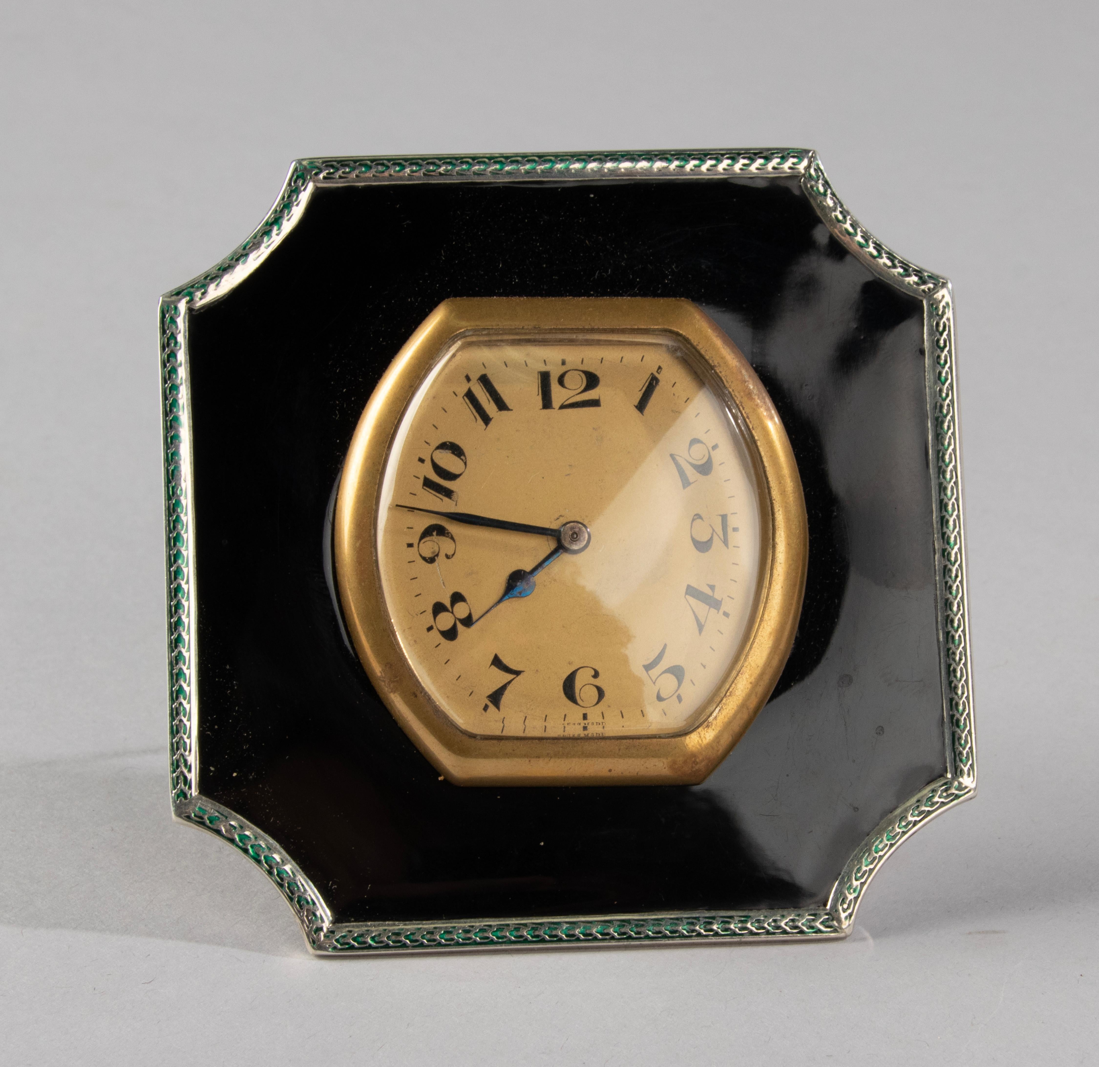 Art Deco Sterling Silver and Enameld Table Clock - Birmingham 1928 9