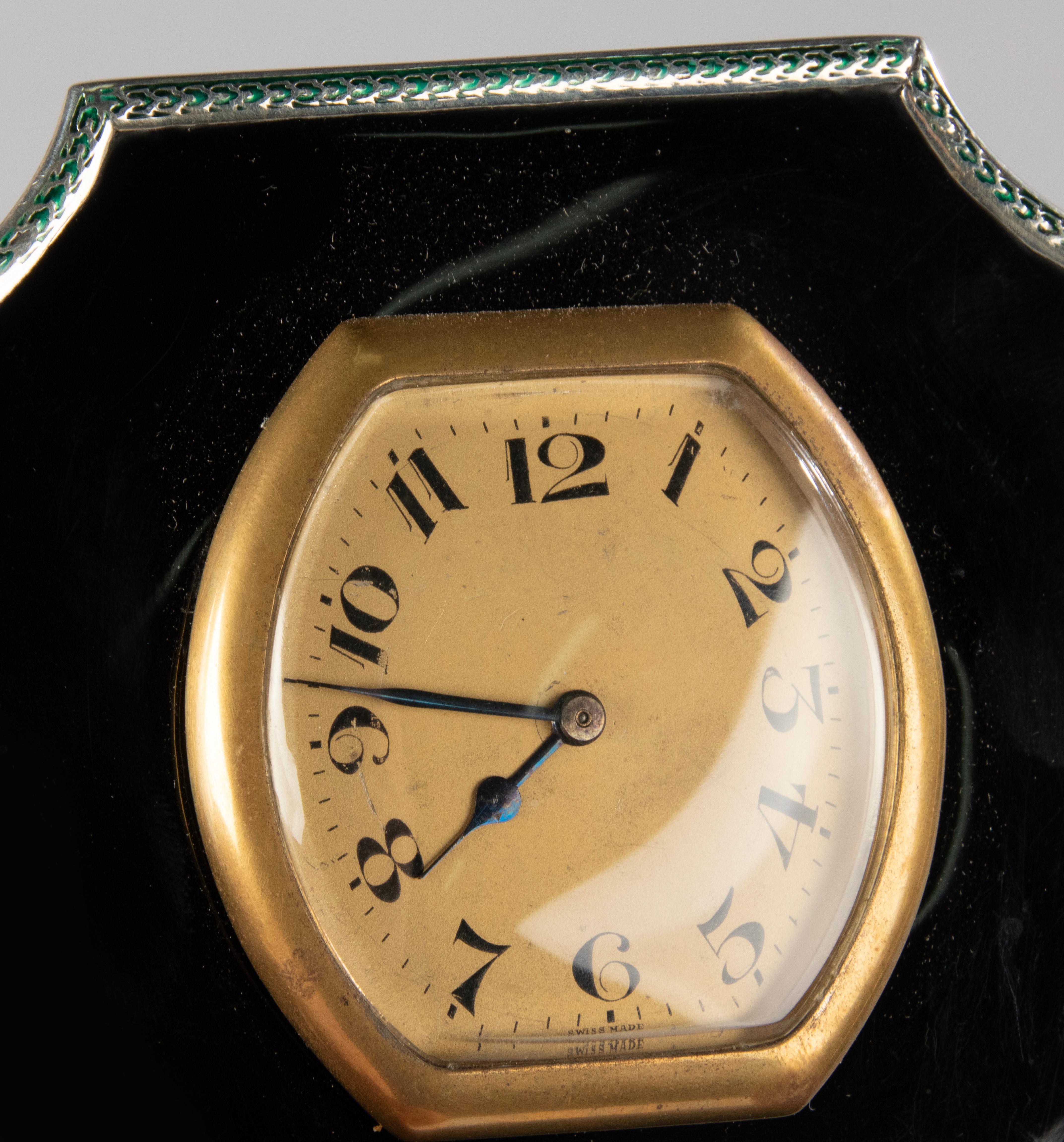 Art Deco Sterling Silver and Enameld Table Clock - Birmingham 1928  13
