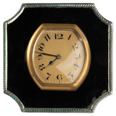 Art Deco Sterling Silver and Enameld Table Clock - Birmingham 1928 