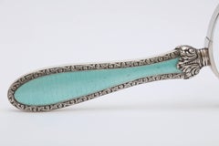Art Deco Sterling Silver and Green Guilloche Enamel Mounted Magnifying Glass
