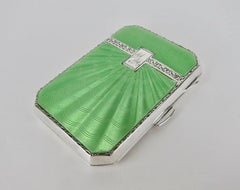 Art Deco Zigarettenetui aus Sterlingsilber und guillochierter Emaille von Joseph Gloster