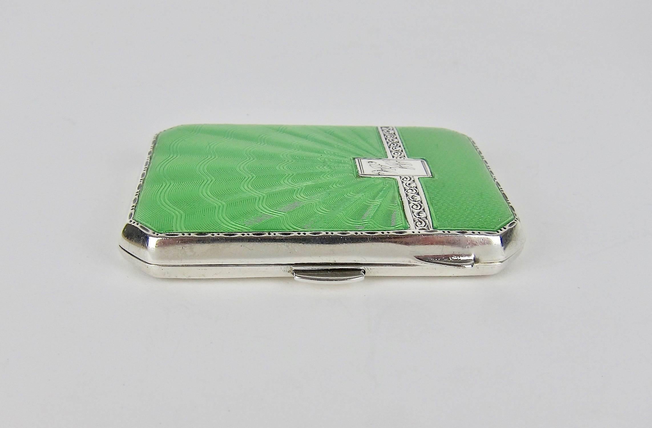 British Art Deco Sterling Silver and Guilloche Enamel Cigarette Case by Joseph Gloster