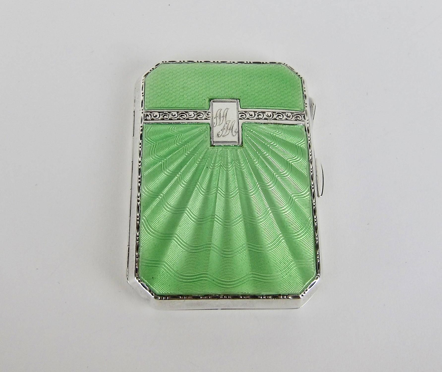 Enameled Art Deco Sterling Silver and Guilloche Enamel Cigarette Case by Joseph Gloster