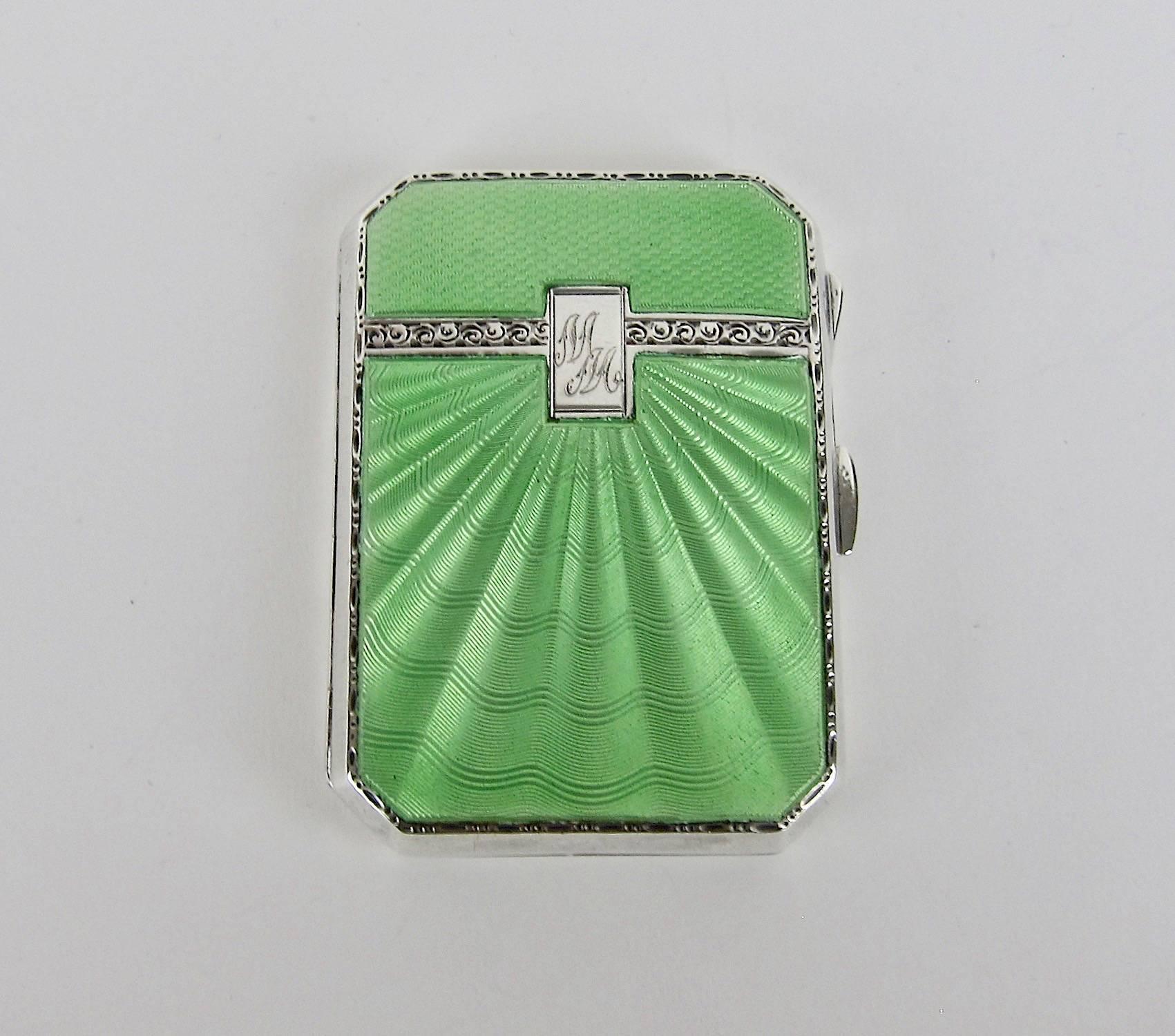 Art Deco Sterling Silver and Guilloche Enamel Cigarette Case by Joseph Gloster In Good Condition In Los Angeles, CA