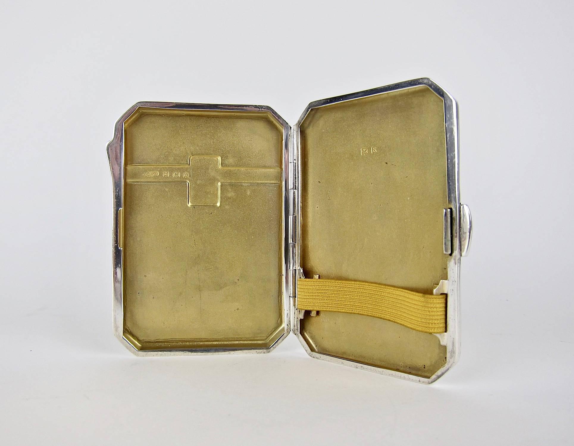 20th Century Art Deco Sterling Silver and Guilloche Enamel Cigarette Case by Joseph Gloster