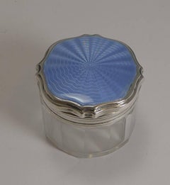 Art Deco Sterling Silver and Guilloche Enamel Lidded Vanity Jar, 1931