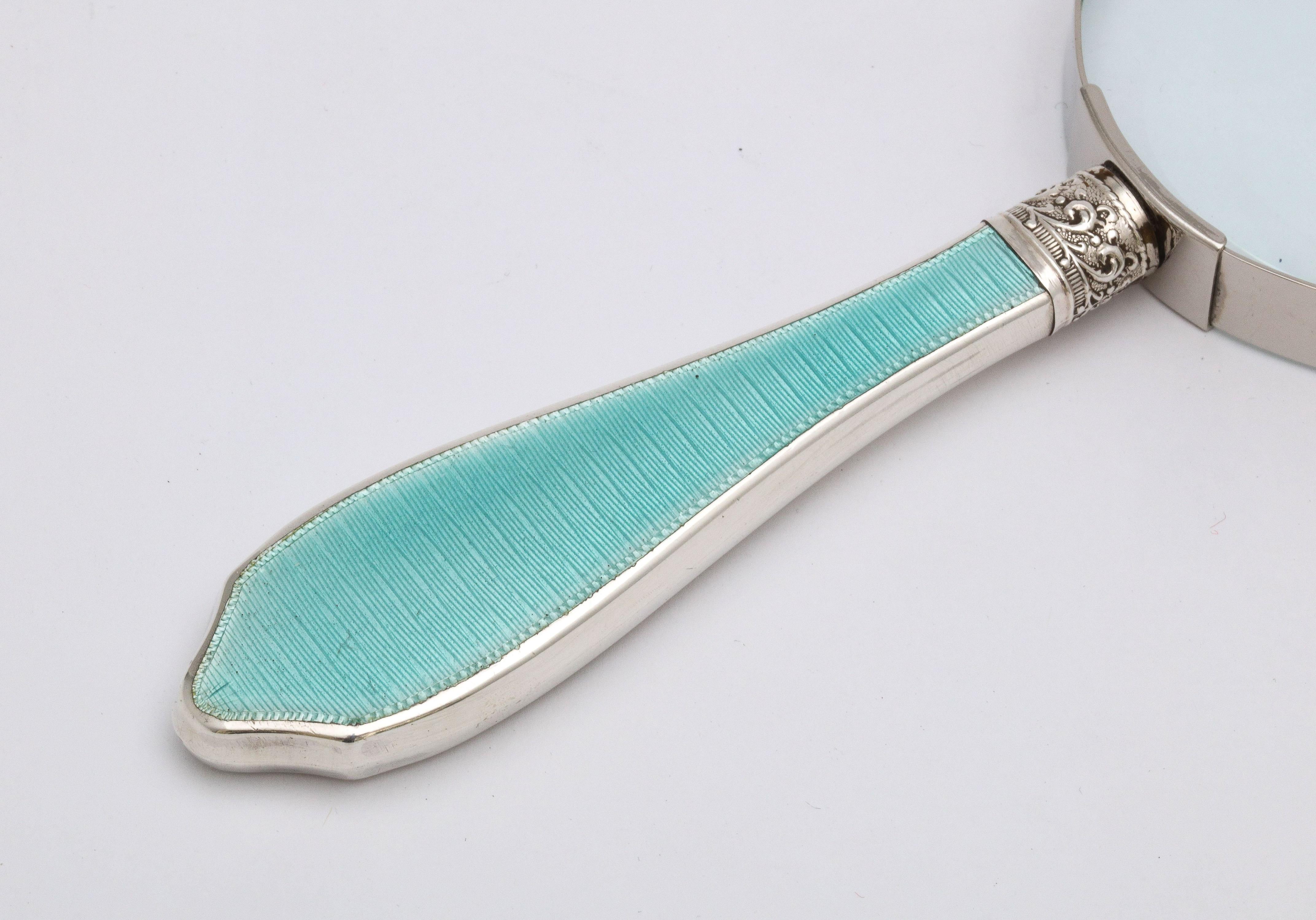 Art Deco Sterling Silver and Light Turquoise Enamel-Mounted Magnifying Glass 7