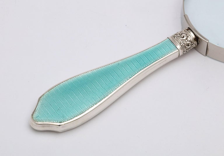 Art Deco Sterling Silver and Light Turquoise Enamel-Mounted Magnifying Glass For Sale 7