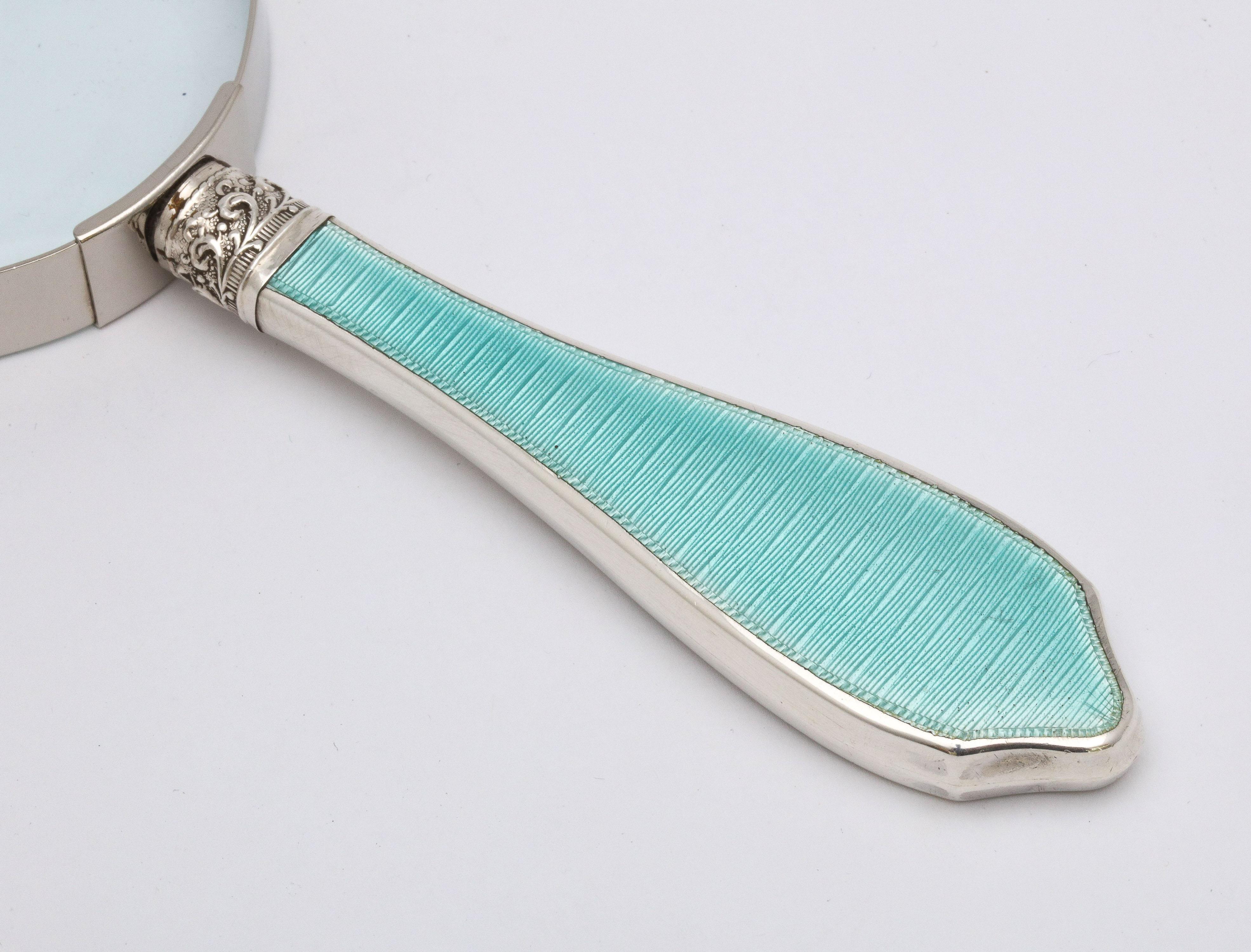 Art Deco Sterling Silver and Light Turquoise Enamel-Mounted Magnifying Glass 8