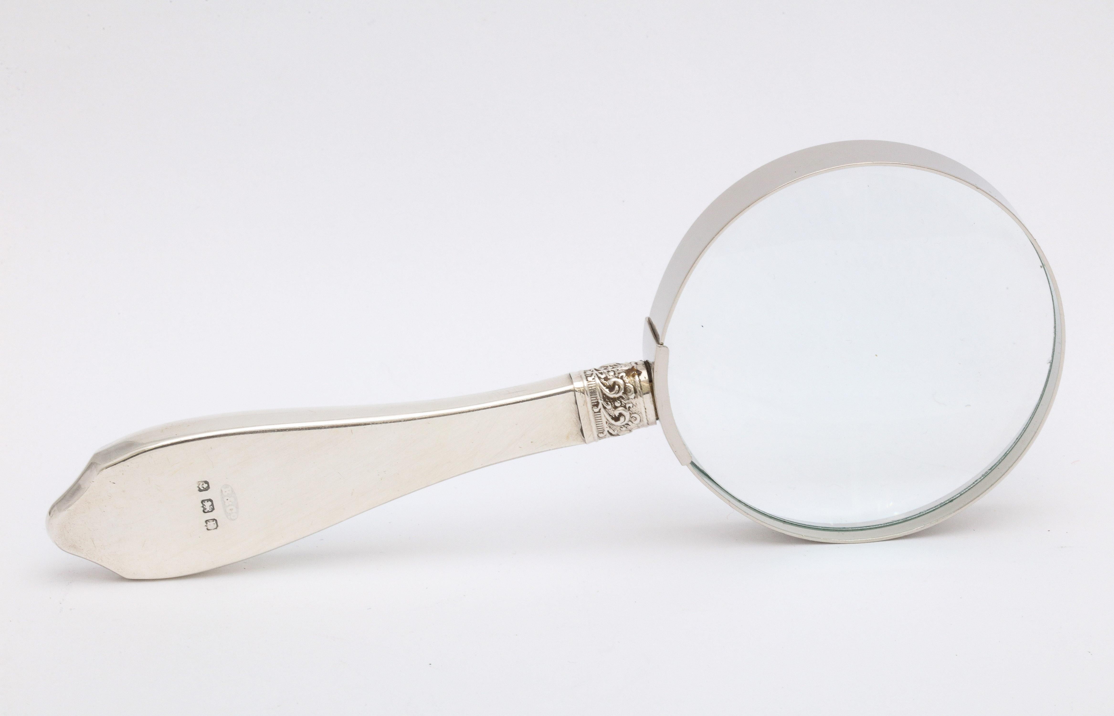 Art Deco Sterling Silver and Light Turquoise Enamel-Mounted Magnifying Glass 4