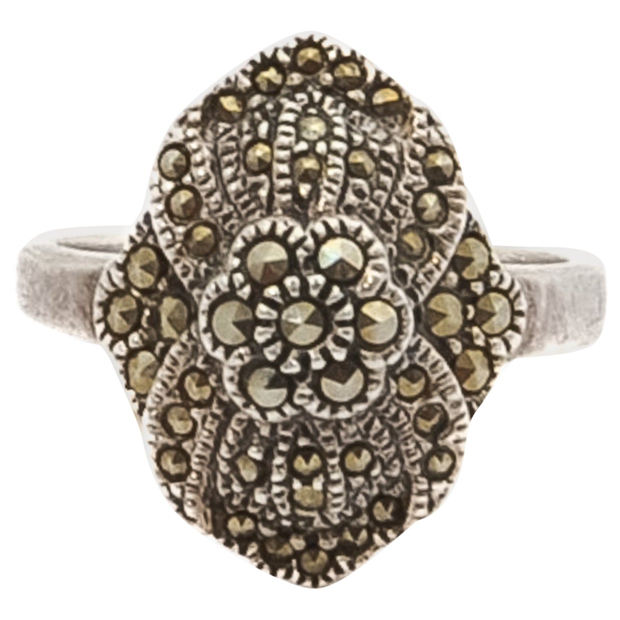 Bague Art Déco en argent sterling et fleur de Marcasite