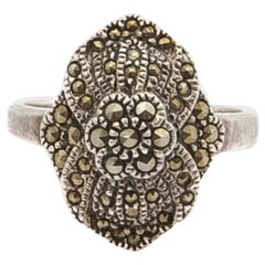Bague Art Déco en argent sterling et fleur de Marcasite