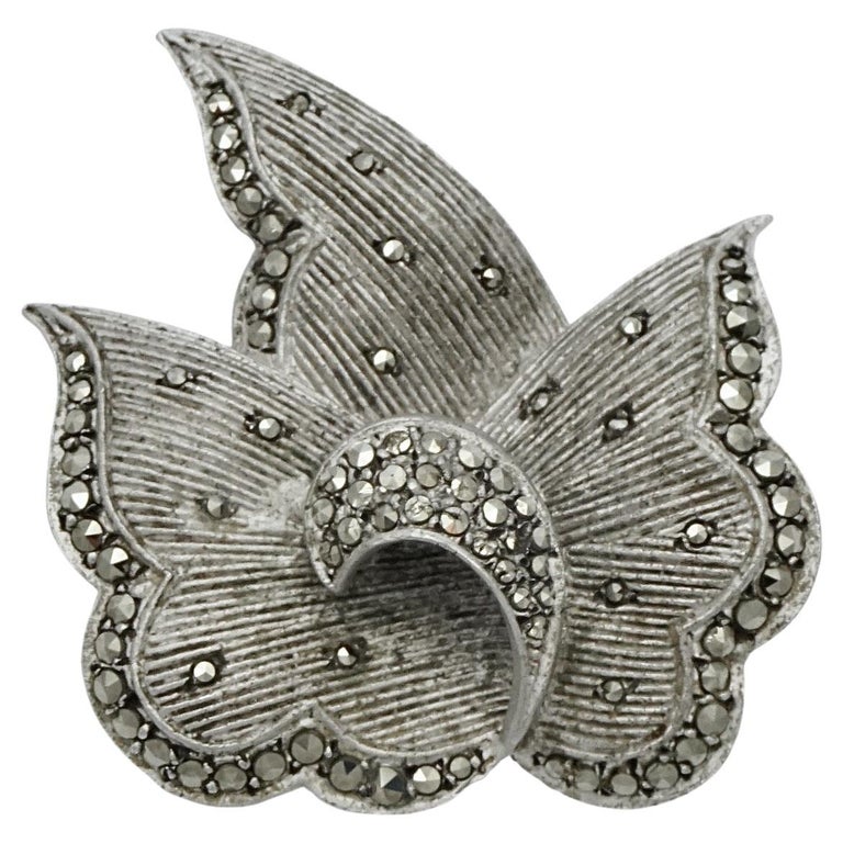 Broche Antique Art Déco En Argent Sterling Et Marcassites - Bijou Vintage Occasion, Couleur Argenté