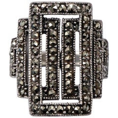 Art Deco Sterling Silver and Marcasite Statement Ring circa 1930s