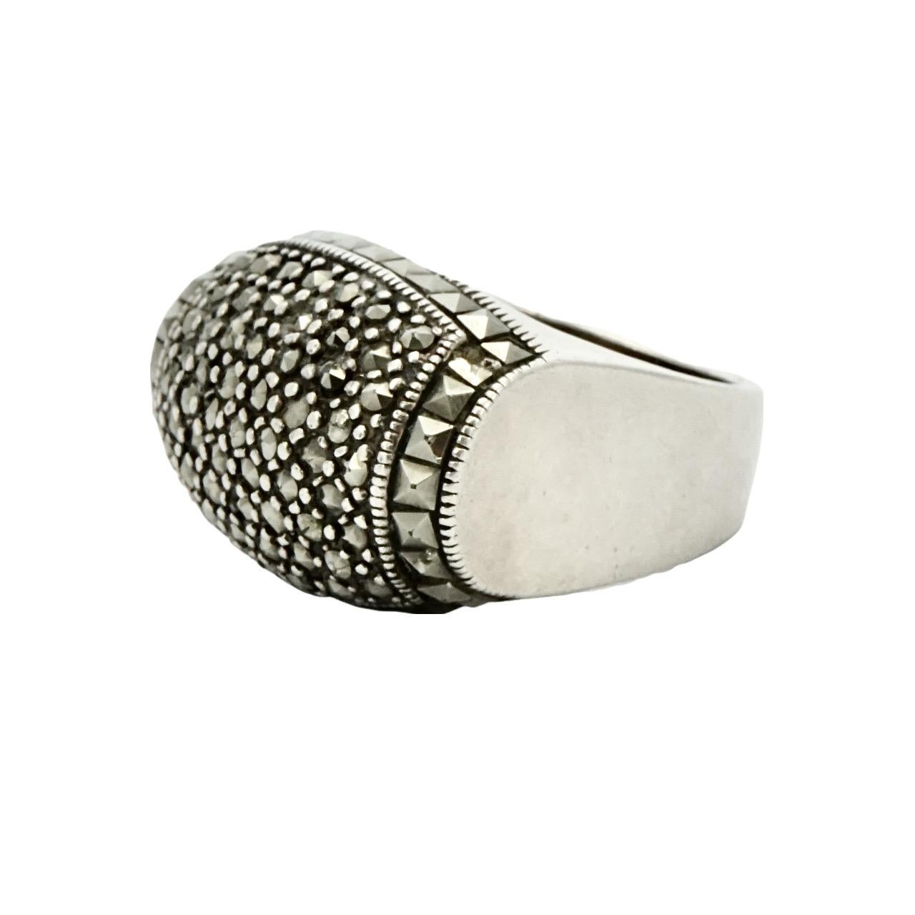 Mixed Cut Art Deco Sterling Silver and Marcasite Tank Ring circa 1930s For Sale