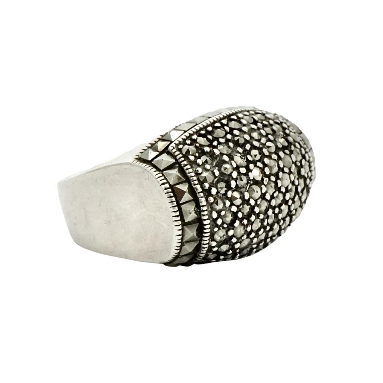 Art Deco Sterling Silver and Marcasite Tank Ring circa 1930s In Good Condition For Sale In London, GB