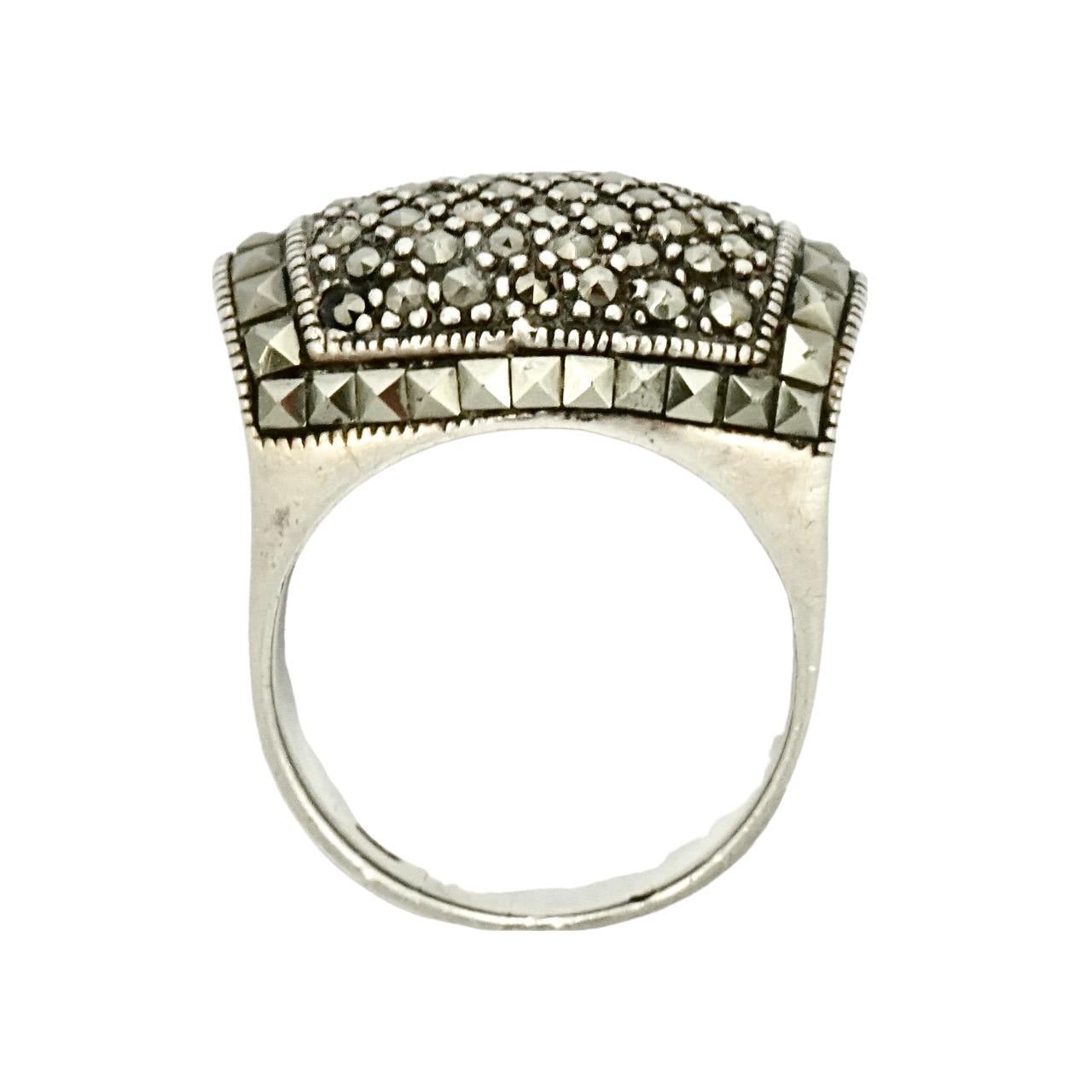 Art Deco Sterling Silver and Marcasite Tank Ring circa 1930s For Sale 1