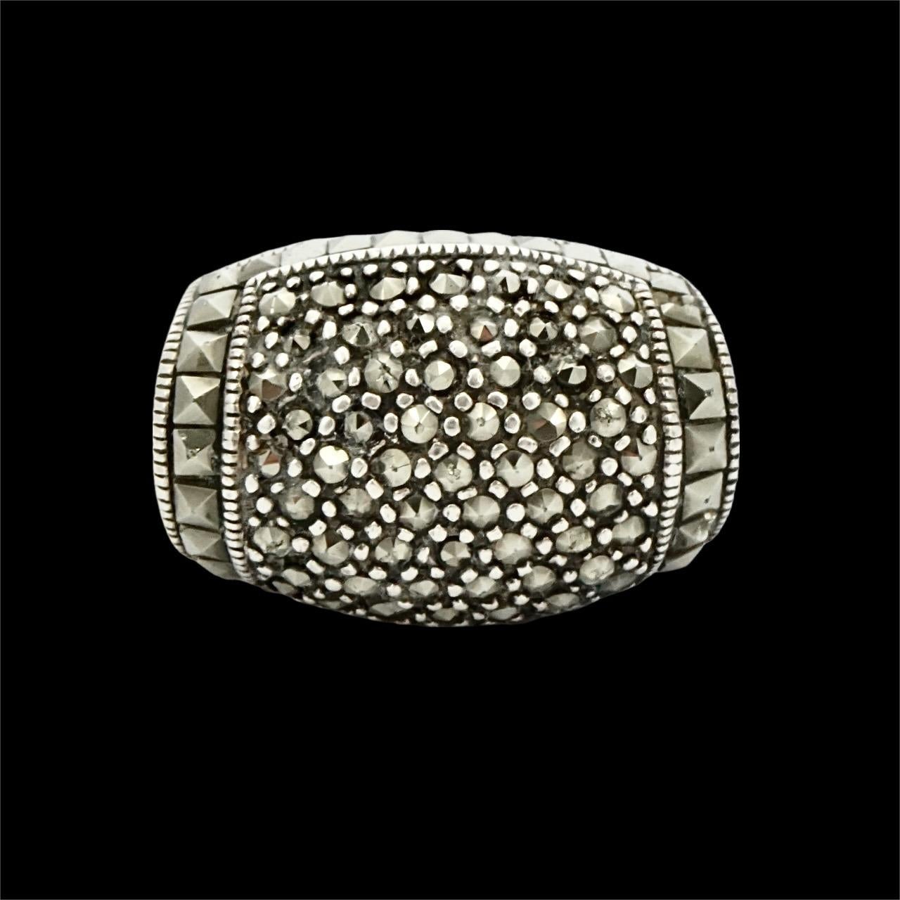 Art Deco Sterling Silver and Marcasite Tank Ring circa 1930s For Sale 2