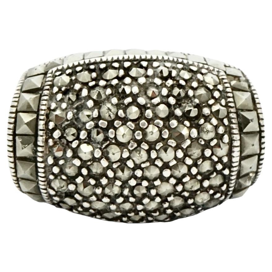 Art Deco Sterling Silver and Marcasite Tank Ring circa 1930s