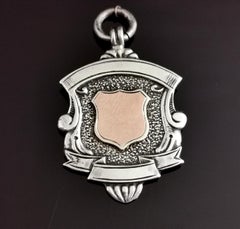 Art Deco Sterling Silver and Rose Gold Shield Fob, Watch Fob Pendant