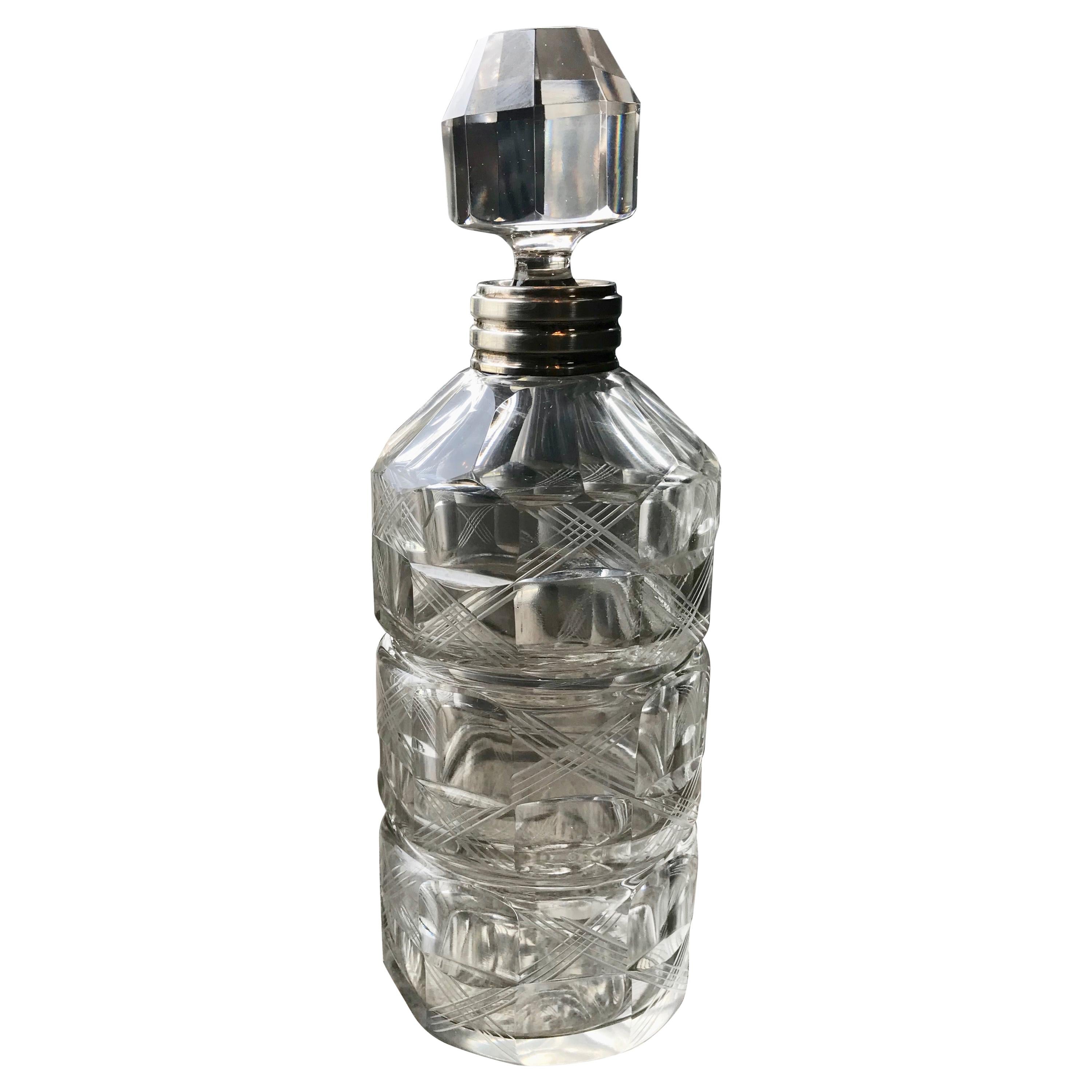 Art Deco Sterling Silver Baccarat Bottle, Italy, 1940s
