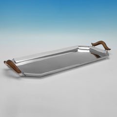 Art deco sterling silver bar tray made in London in 1928 by Ernest J Lowe