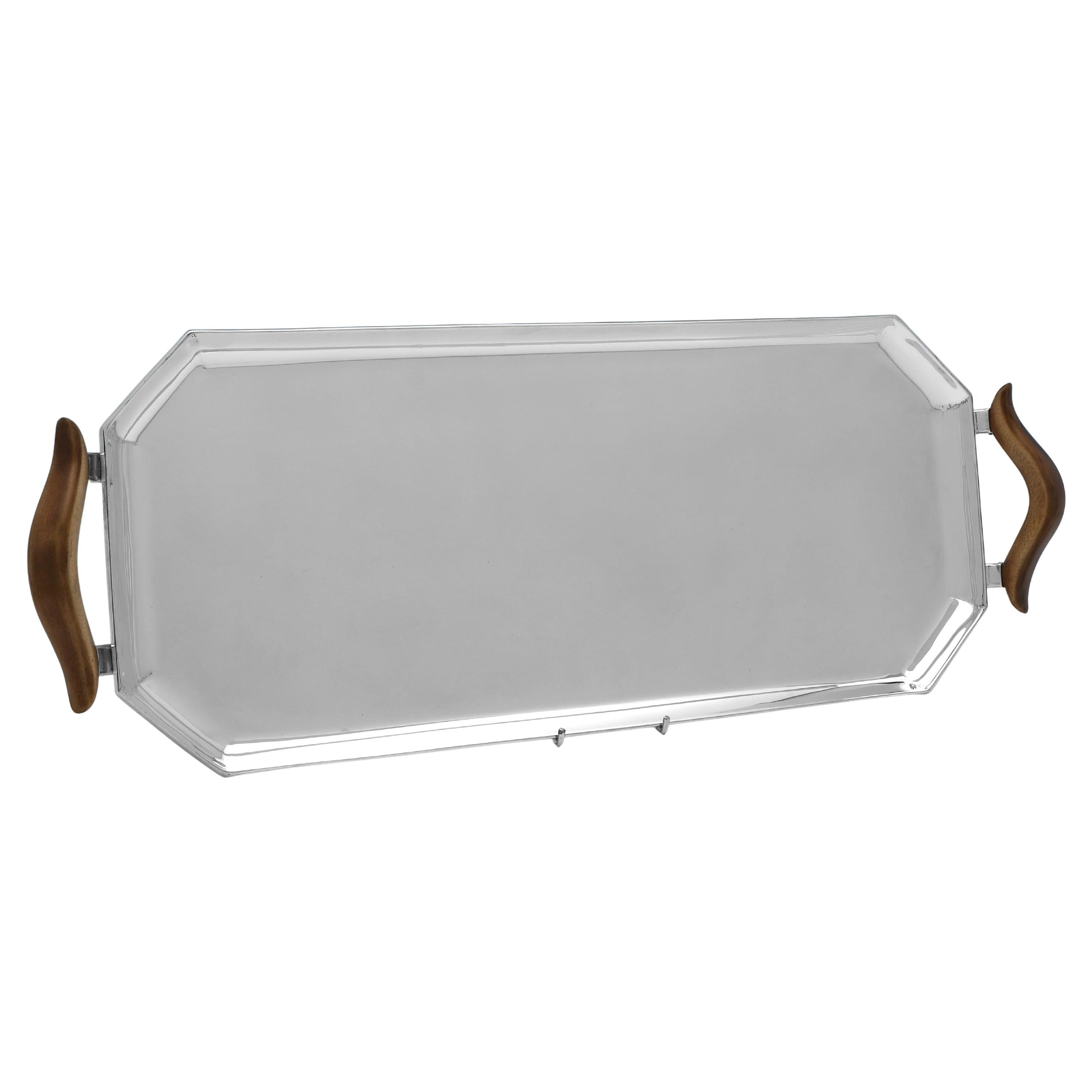 Bandeja para bar de plata de ley art déco fabricada en Londres en 1928 por Ernest J Lowe en venta